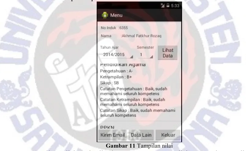 Gambar 10 Tampilan Menu Nilai Android Pada Gambar 10, Tombol lihat data berfungsi untuk melihat nilai data 