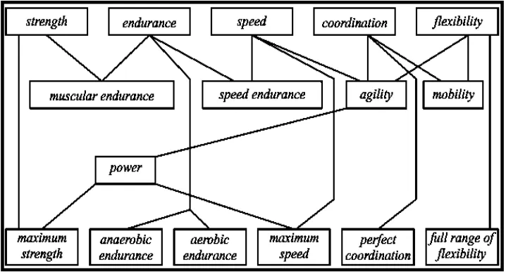 Gambar 1. Ilustrasi Keterkaitan antar Kemampuan Biomotorik                            (Sumber: Bompa, 1994: 34) 