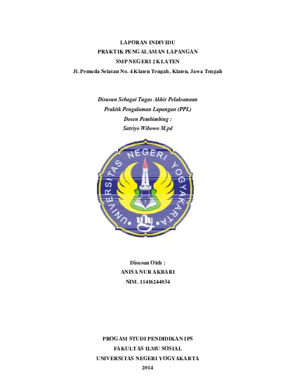 PELAKSANAAN PRAKTIK PENGALAMAN LAPANGAN - LAPORAN INDIVIDU PRAKTIK ...