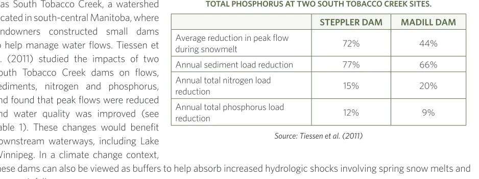 TABLE 1. REDUCTIONS IN PEAK FLOW, SEDIMENT LOAD, TOTAL NITROGEN AND TOTAL PHOSPHORUS AT TWO SOUTH TOBACCO CREEK SITES.