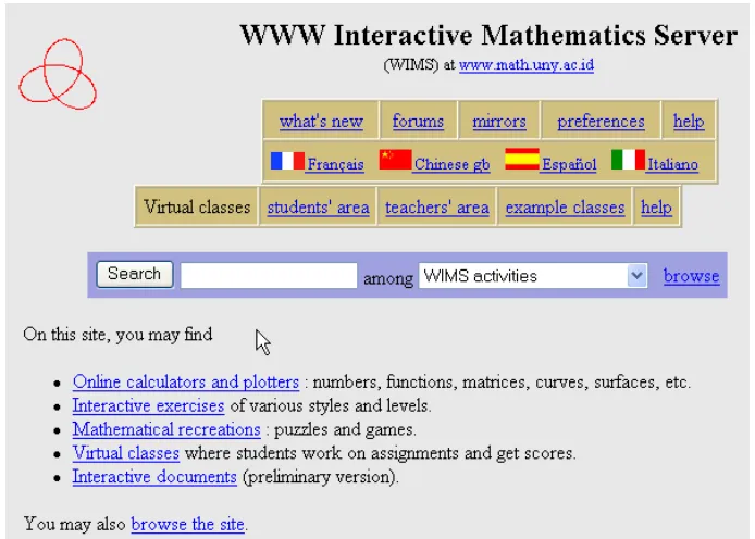 Figure 1: The Front Page of WIMS at Mathematics Department 's Intranet 