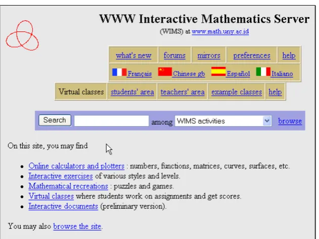 Gambar 1: Halaman depan (home page) WIMS di intranet Lab Komputer  Jurdik Matematika FMIPA UNY 