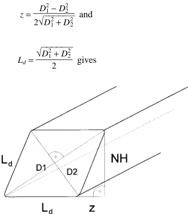 Figure 1. Geometrical model of a needle: Dneedle anatomical width, L1 = needle thickness, D2 =Ld = side length, NH = needle height, andd + z = projected needle thickness.