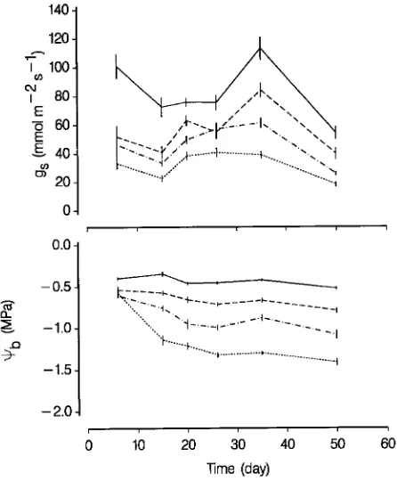 Table 3. Genotype and salinity effects on dry matter production. The table gives the results of the analysis of variance (Fmmolthe treatment or total dry matter per plant, [NaCl] is the salinity (mmol), values estimated for the salinity effect