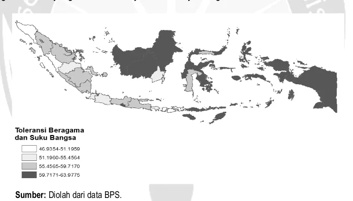 Gambar 4.6 Peta Sub Dimensi Percaya terhadap Tetanggadi Indonesia Tahun 2009