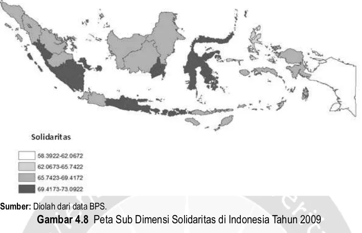 Gambar 4.9 Peta Sub Dimensi Jejaring di Indonesia Tahun 2009