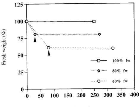 Figure 1. Water loss by aspen shoots expressed as % fresh weight,under ambient laboratory conditions