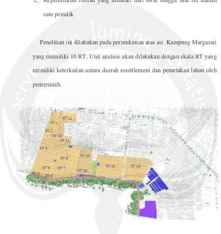 Gambar III.1. Peta wilayah RT atas air di Kampung Margasari Sumber : buku profil Kelurahan Margasari 2012 
