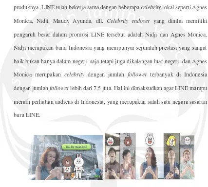 Gambar  1.3 Berbagai iklan dengan local celebrity endorser LINE Sumber: http://www.merdeka.com/teknologi/gandeng-agnes-monica 