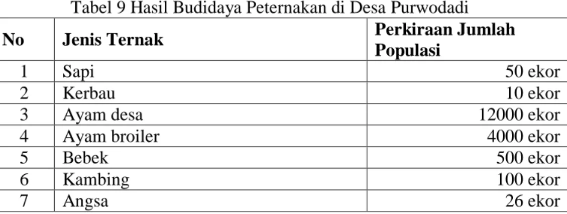 Tabel 9 Hasil Budidaya Peternakan di Desa Purwodadi 