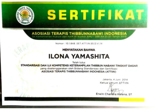Foto Sertifikat Bukti Bahwa Ibu Ilona Yamashita adalah Stokist resmi HPAI  Cabang Pekalongan Lampung Timur 
