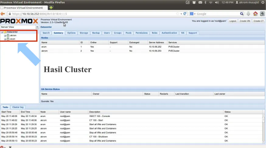 Gambar 3.2 Proxmox Cluster