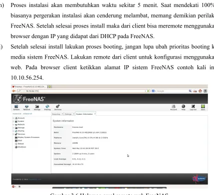 Gambar 3.6 Halaman awal remote web FreeNAS