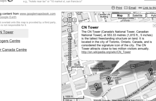 Figure 1-1. A custom KML data file being displayed at maps.google.com