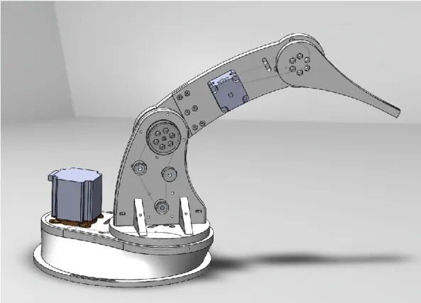 Gambar 3.2 Rancangan 3D Mekanika Robot 3-DOF Menggunakan Software  SolidWorks 