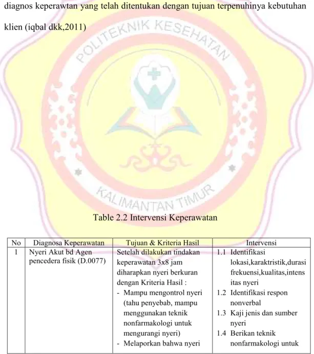 Table 2.2 Intervensi Keperawatan 
