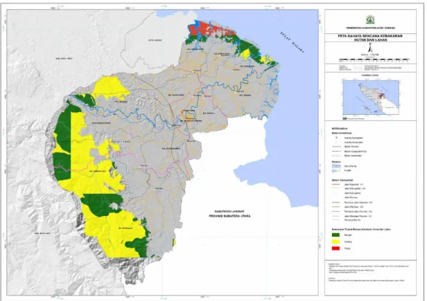 Gambar 2.9. Peta ancaman kebakaran lahan/hutan di Kabupaten Aceh Tamiang      (Sumber: Hasil Analisis Spasial Tim Pokja KLHS RPJMD Aceh Tamiang 2017-2022, 2018) 