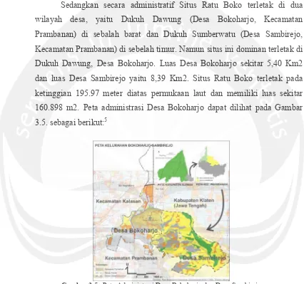 Gambar 3.5.  Peta Administrasi Desa Bokoharjo dan Desa Sambirejo Sumber: Peta Rupa bumi Indonesia, Bakosurtanal edisi I-1999, Timoho-jabung, &Laporan Penelitian IPB (institut Pertanian Bogor) 