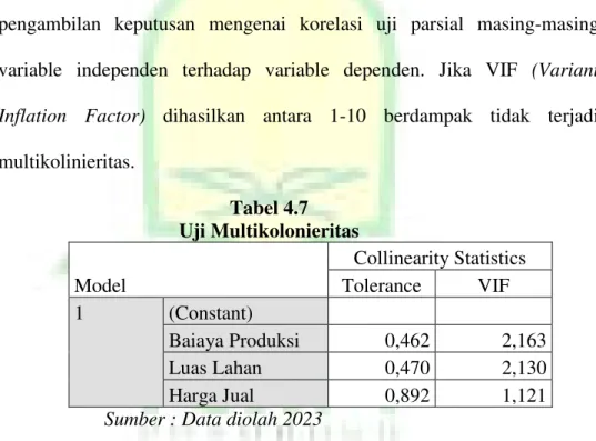 Tabel 4.7  Uji Multikolonieritas  Model 