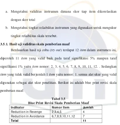 Tabel 3.5 Blue Print Revisi Skala Pemberian Maaf 