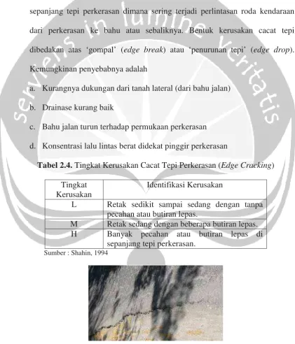 Tabel 2.4. Tingkat Kerusakan Cacat Tepi Perkerasan (Edge Cracking) 