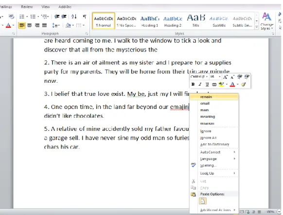 Figure 2: Example of spelling and grammar suggestion by Microsoft word  d.  The students click the correct word  from Microsoft word suggested