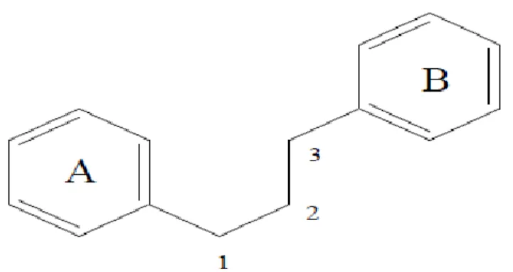 Gambar 1. Struktur kimia flavonoid (C 6 -C 3 -C 6 ) (Achmad, 1986)  Flavonoid  merupakan  salah  satu  metabolit  sekunder  yang  terdapat  pada  tanaman hijau