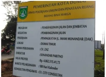 Gambar 2.1. papan nama proyek peningkatan jalan Imam Munandar  (sumber : lapangan proyek Kerja Praktek 2020) 