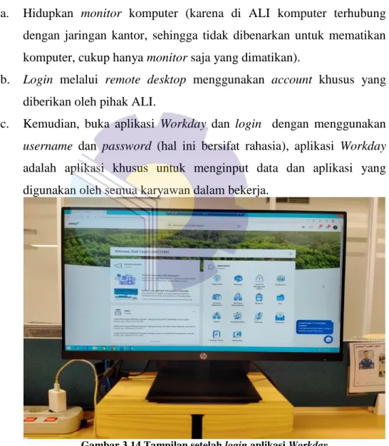 Gambar 3.14 Tampilan setelah login aplikasi Workday  Sumber: PT. Riau Andalan Pulp and Paper 