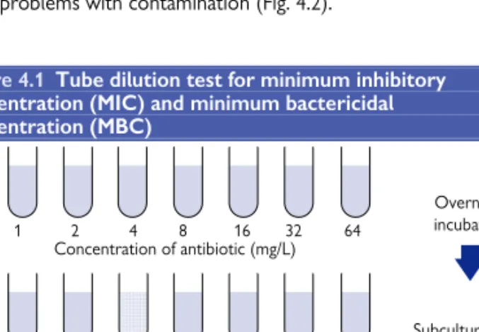 Figure 4.1  Tube dilution test for minimum inhibitory   concentration (MIC) and minimum bactericidal   concentration (MBC) 