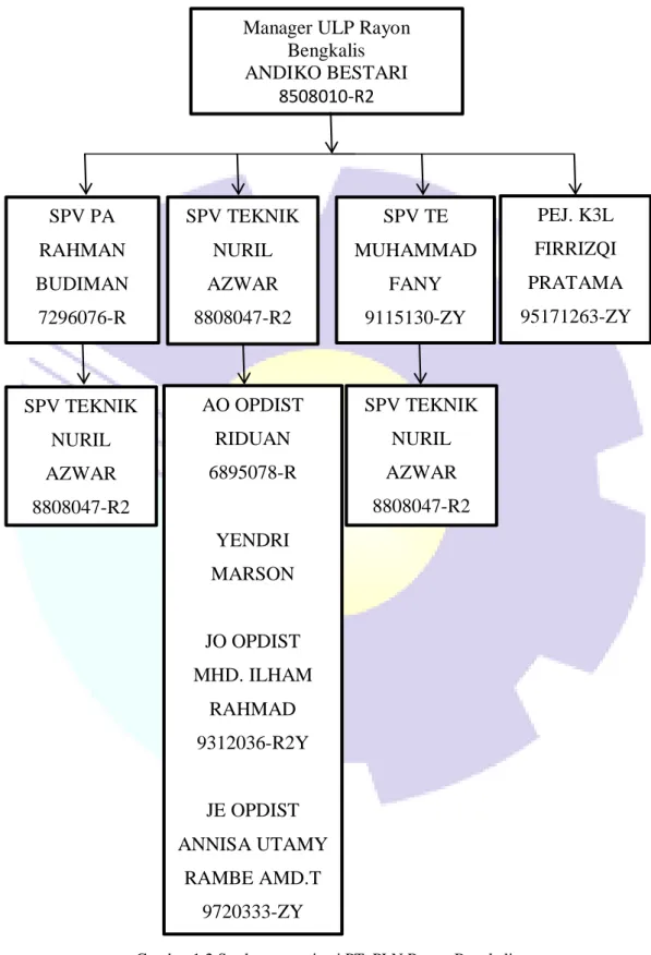 Gambar 1.2 Struktur organisasi PT. PLN Rayon Bengkalis  (Sumber: PT. PLN (Persero) Rayon Bengkalis, 2020) 