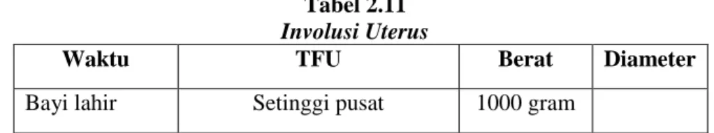 Tabel 2.11   Involusi Uterus 
