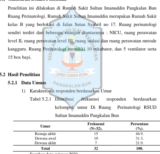 Tabel 5.2.1  Distribusi  frekuensi  responden  berdasarkan   kelompok  umur  Di  Ruang    Perinatologi  RSUD  Sultan Imanuddin Pangkalan Bun 