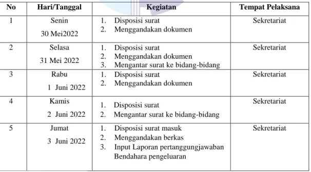 Tabel 3.15  Laporan Kegiatan Kerja Praktik (KP) Minggu 13 (ketigabelas) pada tanggal (30  Mei S/d 3 Juni 2022) pada Dinas Perhubungan Kabupaten Bengkalis 