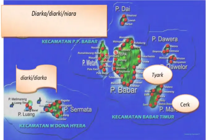 Gambar 1. Peta Variasi Penyebutan Tyarka di Kepulauan Babar