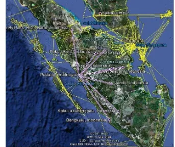 Gambar 1. Daerah Pemasaran Jalur Darat PT. Semen Padang (googleearth, 2011)