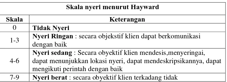 Tabel 2.2. Nyeri Menurut Hayward 