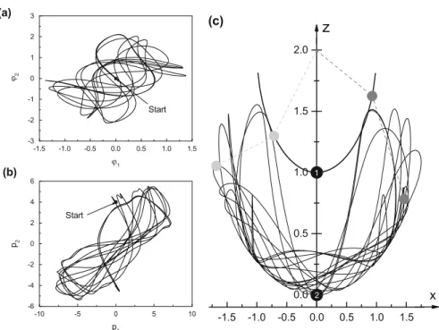 Fig. 6.4 Numerical solution of the double pendulum with initial conditions ' 1 .0/ D ' 2 .0/ D 0:0 , p 1 .0/ D 0:0 and p 2 .0/ D 4:0 