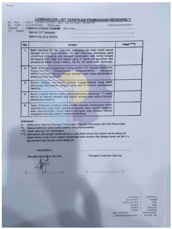 Figure 2.4 Sheet/Check List of Account Opening Verification  Source: Processed Data, 2022