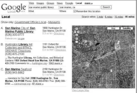 Figure 1.1   With Google Local, get your results on a map or a satellite image.