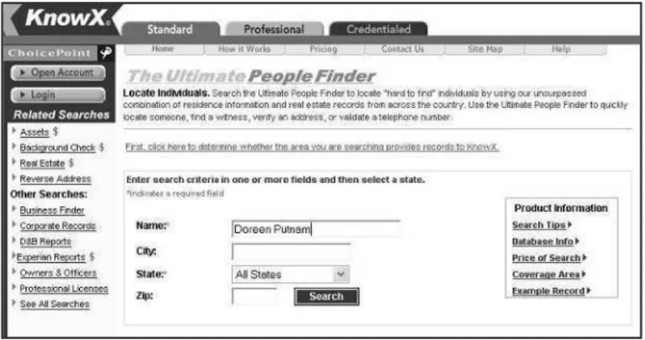 Figure 2.2   Do a nationwide search of public records and get hit results free on KnowX.com.