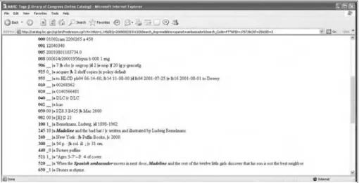 Figure 3-6. MARC Record from the LC OPAC Displayed in MARC Format