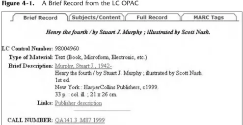 Figure 4-1. A Brief Record from the LC OPAC