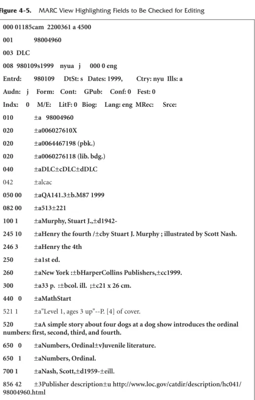 Figure 4-5. MARC View Highlighting Fields to Be Checked for Editing