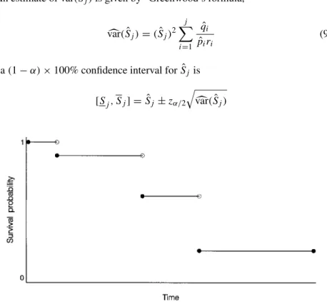 FIGURE 9.1 Schematic Kaplan–Meier survival curve