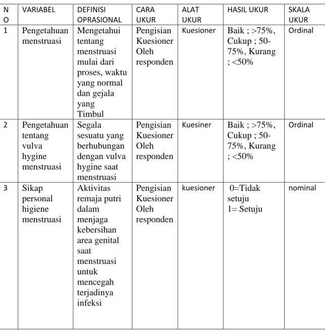 Tabel 3.1 Definisi Operasional  N