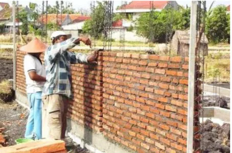 Gambar Pembuatan dinding ½ bata memanjang.