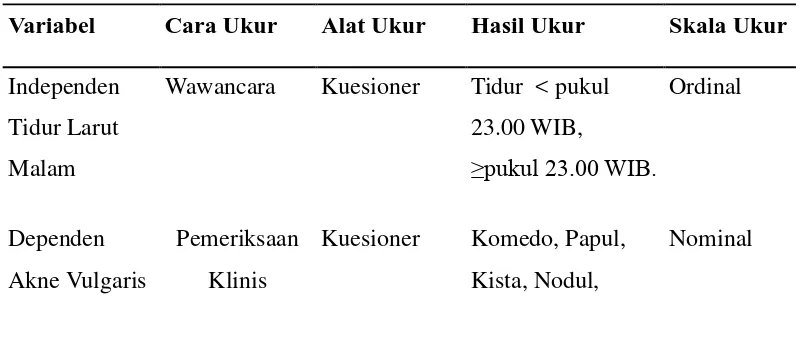 Tabel 3.1 Variabel, Cara ukur, Alat ukur, Hasil ukur dan Skala 