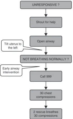 Figure 6.2  Algorithm for basic adult resuscitation (Reproduced by kind permis- permis-sion of the Resuscitation Council (UK) 2005)