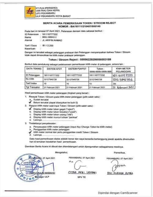 Figure 3. 3 Minutes of Token Check/ Stroom Reject  Source : Writer Documentation, 2021 